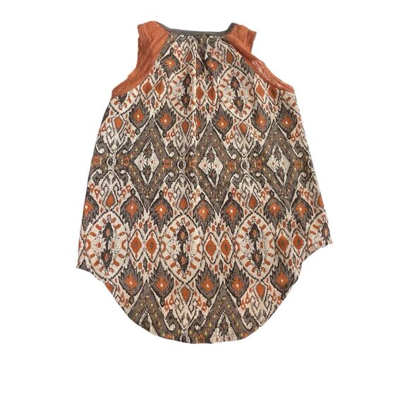 MISS ME Tank Top Hi Low Hemline Gray Linen Blend Boho Print Back Women’s S - Picture 3 of 6